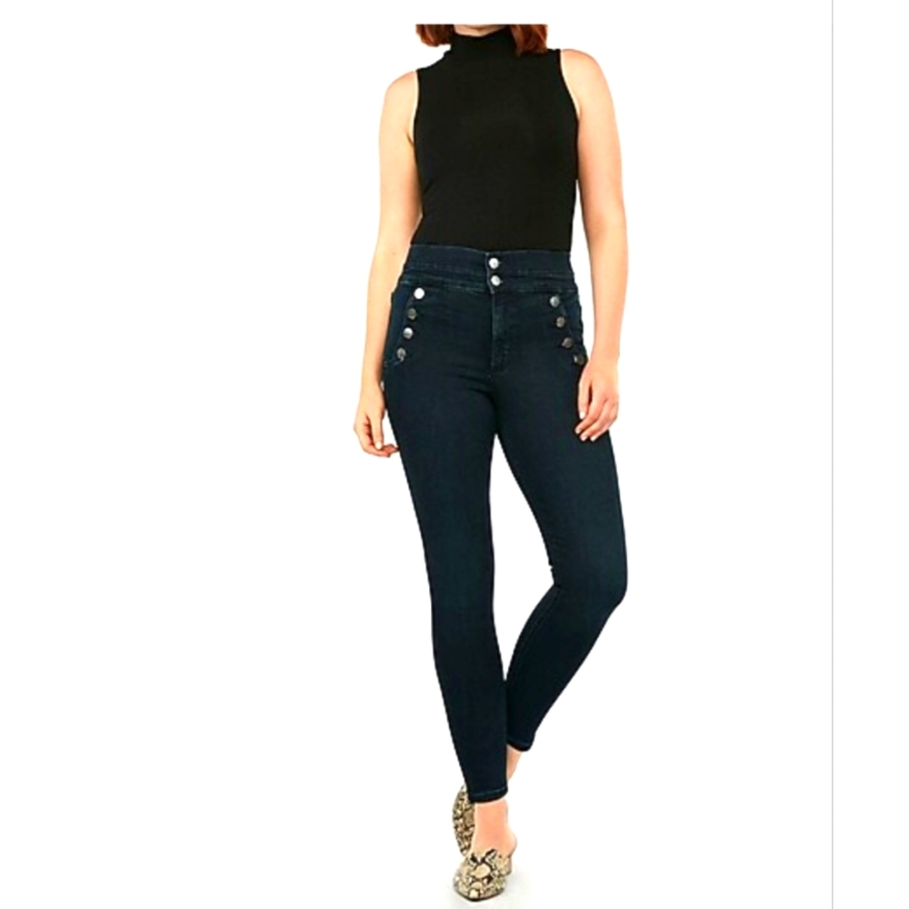 Express Super Hi Rise Button Front Ankle Legging Perfect Denim Stretch Jeans 14